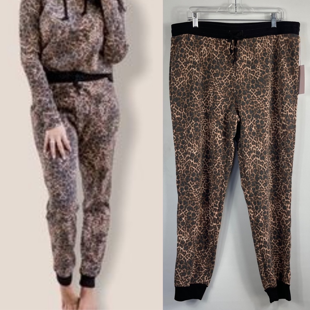 NWT Rachel Parcell Fleece Joggers Leopard Print Size XXL